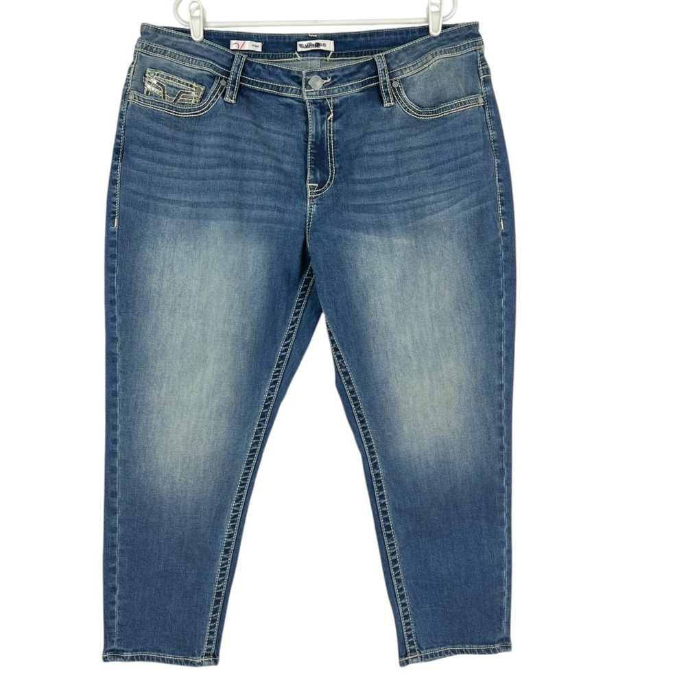 Vigoss Women's Distressed Stretch Skinny Blue Denim Jeans Plus 22 High Rise NWOT